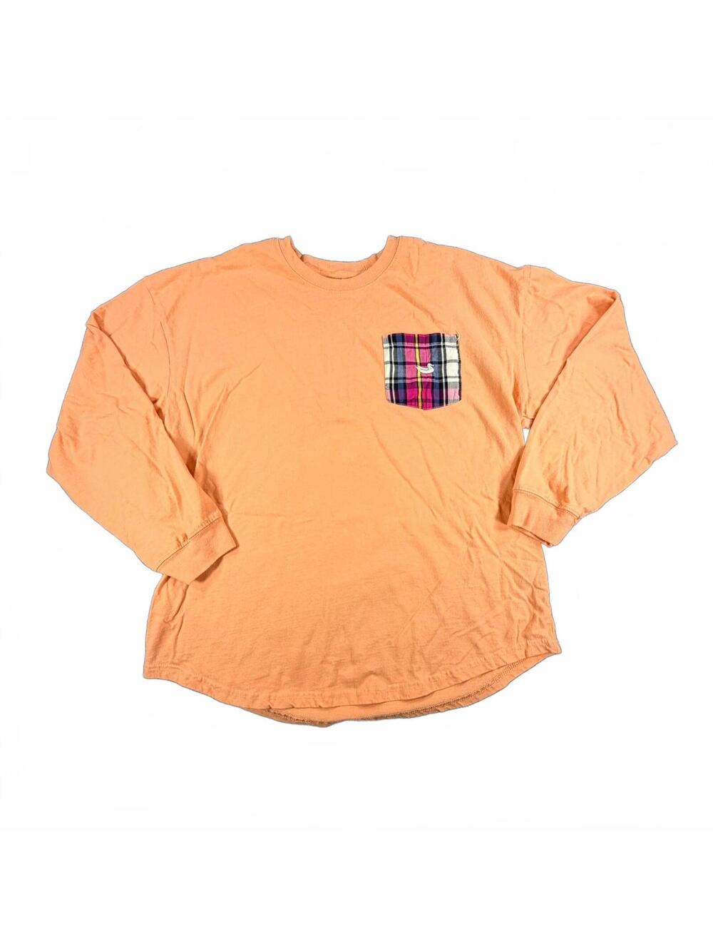 Women's Southern Marsh Long-Sleeve Cotton Shirt Peach with Plaid Pocket Size M